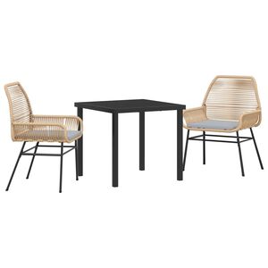 vidaXL Комплект за хранене в градината 3 pcs Кафяво полиратан