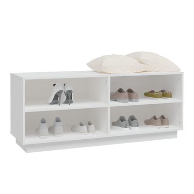 vidaXL Шкаф за обувки, бял, 110x34x45 см, бор масив