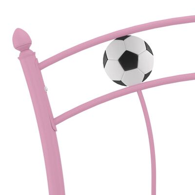 vidaXL Рамка за легло с футболен дизайн, розова, метал, 90x200 см