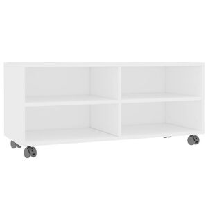 vidaXL ТВ шкаф с колелца, бял, 90x35x35 см, инженерно дърво