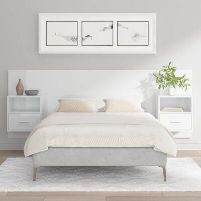 vidaXL Горна табла за легло с шкафчета, бял гланц, инженерно дърво