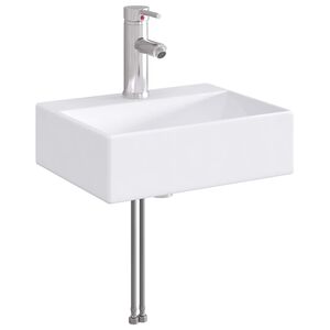 vidaXL Мивка за баня с кран и отвод Хром 39 x 30,5 x 12,5 см Керамика