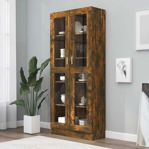 vidaXL Шкаф витрина, опушен дъб, 82,5x30,5x185 см, инженерно дърво