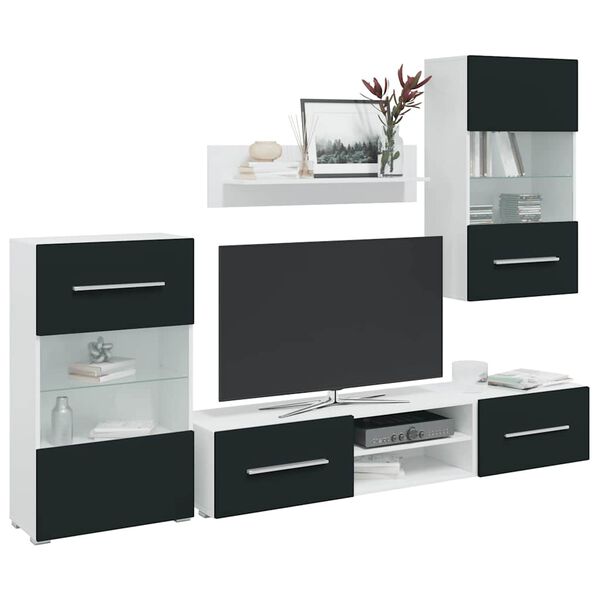 vidaXL 5 броя ТВ шкафове с LED осветление Мат Индиго инженерно дърво