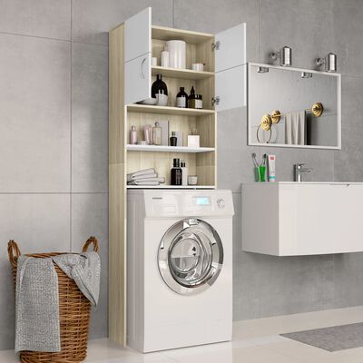 vidaXL Шкаф за пералня, бяло и дъб сонома, 64x25,5x190 см
