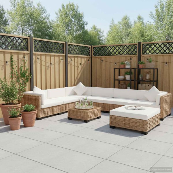 vidaXL Комплект мека мебел, 27 части, естествен ратан