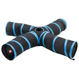 vidaXL Тунел за котки, 4-посочен, черно-син, 25 см, полиестер