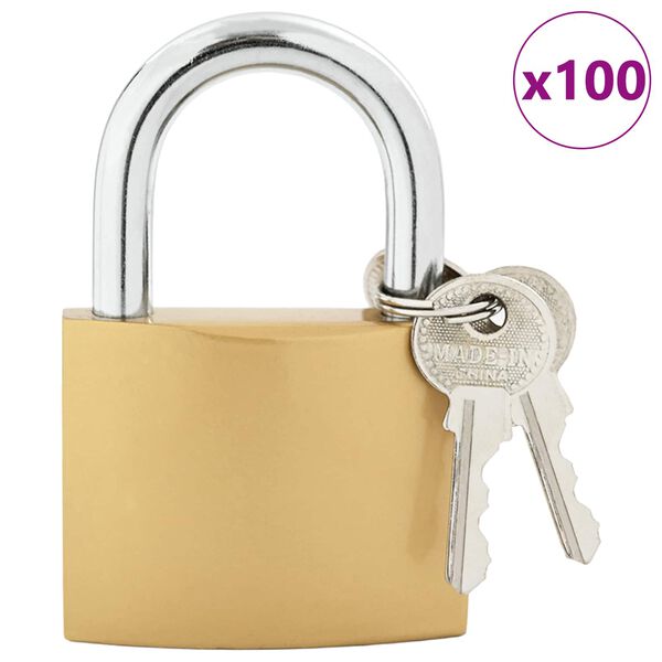 vidaXL U Lock с ключове 100 pcs Месинг Желязо