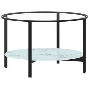 vidaXL Маса за чай, черно и бял мрамор, 70 cм, закалено стъкло