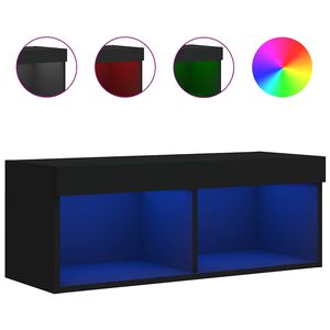 vidaXL ТВ шкаф с LED осветление, черен, 80x30x30 см