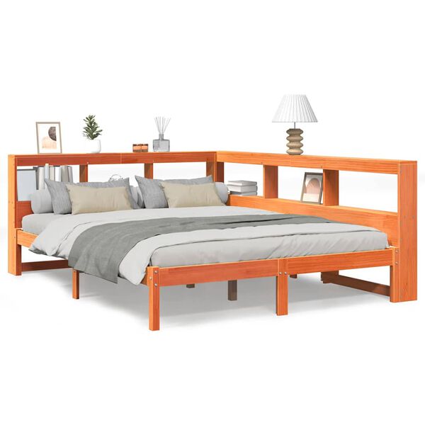 vidaXL Легло с етажерка за книги, без матрак, 140x200 см, бор масив