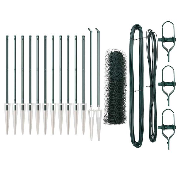 vidaXL Оградa с колчета Зелен 0.5 x 25 м Покрит със PVC стомана