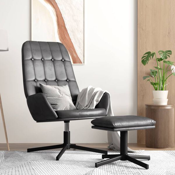 vidaXL Релакс стол с табуретка, лъскаво черна, изкуствена кожа