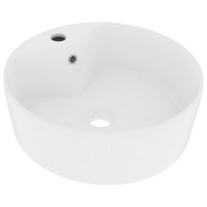 vidaXL Луксозна мивка с преливник бял мат 36x13 см керамика