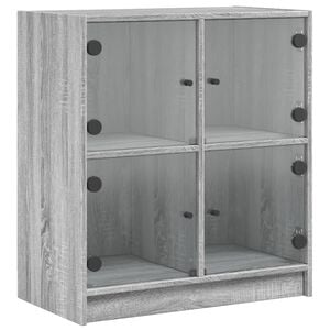 vidaXL Страничен шкаф със стъклени врати, сив сонома, 68x37x75,5 см