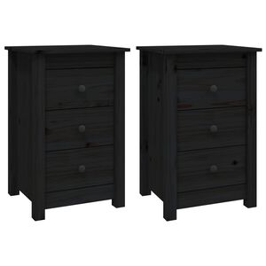 vidaXL Нощни шкафчета, 2 бр, черни, 40x35x61,5 см, борово дърво масив