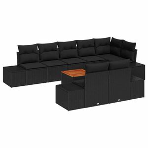 vidaXL Градински Софа Комплект с възглавница 9 pcs Черно полиратан