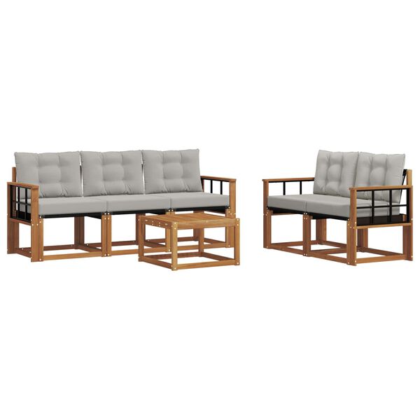 vidaXL Комплект дивани за открито 6 pcs Естествено и светло сиво