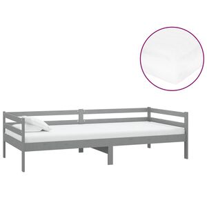vidaXL Дневно легло с матрак, 90x200 см, сиво, борово дърво масив
