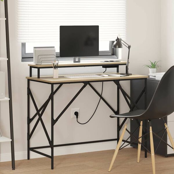 vidaXL Бюро с рафт Сонома дъб 100 x 50 x 86,5 см Инженерно дърво