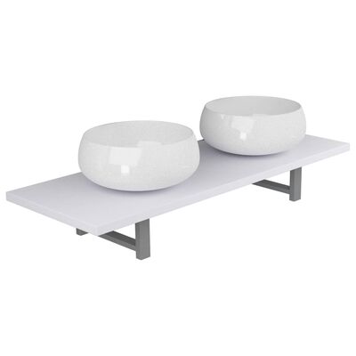 vidaXL Комплект мебели за баня от три части, керамика, бял