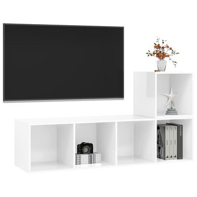 vidaXL Комплект ТВ шкафове, 2 части, бял гланц, ПДЧ