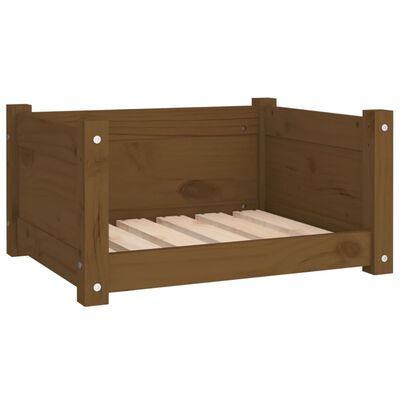 vidaXL Кучешко легло, меденокафяво, 55,5x45,5x28 см, бор масив