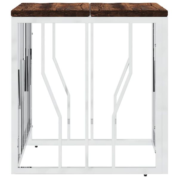 vidaXL Маса за кафе, неръждаема стомана и регенерирано дърво масив