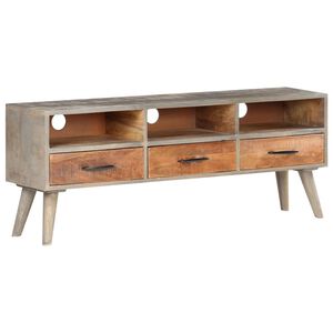 vidaXL ТВ шкаф, сив, 130x35x51 см, грубо мангово дърво