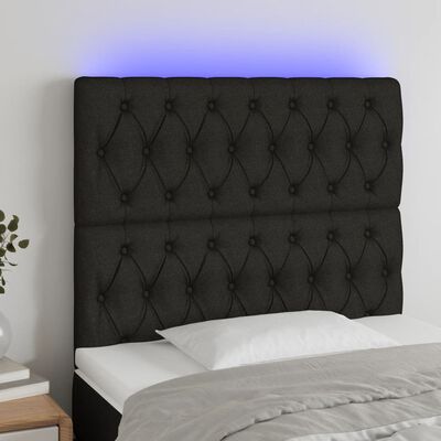 vidaXL LED горна табла за легло, черна, 90x7x118/128 см, плат