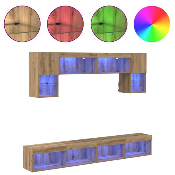 vidaXL ТВ стенни единици с LED 6 pcs Дъб Инженерно дърво
