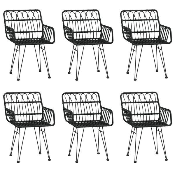 vidaXL Градински трапезен комплект от 7 части, черно, полиратан