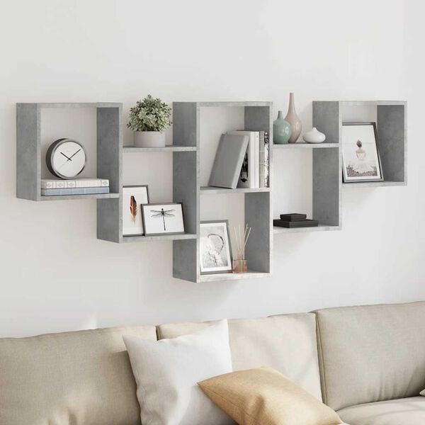 vidaXL Стенен рафт, бетонно сив, 159x18x66 см, инженерно дърво