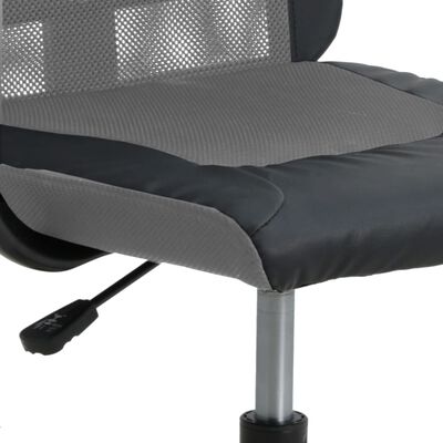 vidaXL Офис стол, регулируем, сиво-черен, мрежеста материя и еко кожа