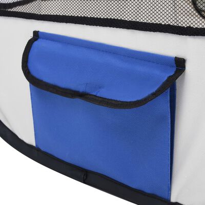 vidaXL Сгъваема кучешка кошара с чанта за носене, синя, 145x145x61 см