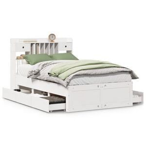 vidaXL Легло с етажерка за книги, без матрак, 135x190 см, бор масив