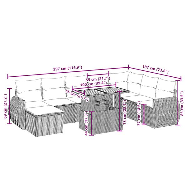 vidaXL Градински комплект диван с възглавници 9 части бежов полиратан
