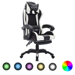 vidaXL Геймърски стол RGB LED осветление бяло/черно изкуствена кожа