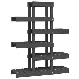 vidaXL Поставка за цветя, сива, 85x25x109,5 см, бор масив