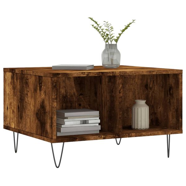 vidaXL Кафе маса, опушен дъб, 60x50x36,5 см, инженерно дърво