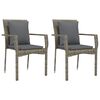 vidaXL Градински столове с възглавници, 2 бр, полиратан, сиви