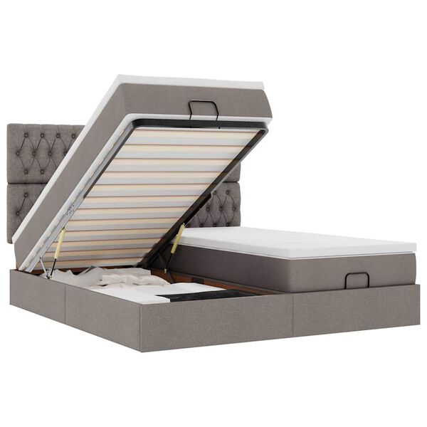 vidaXL Османска легло с матрак и LED, таупе, 200x200 см, плат