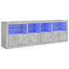 vidaXL Сайдборд с LED светлини, бетонно сив, 202x37x67 см