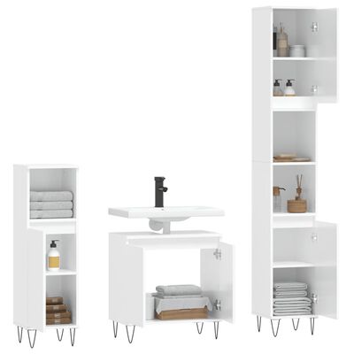 vidaXL Комплект шкафове за баня от 3 части инженерно дърво Бял гланц