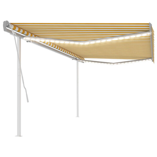 vidaXL Ръчно прибиращ се сенник с LED, 5x3,5 м, жълто и бяло
