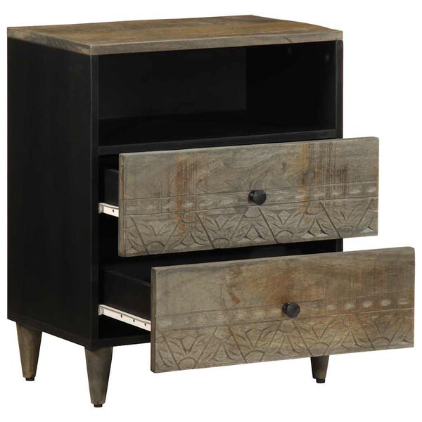 vidaXL Нощно шкафче Светло сиво 50x33x60 cm Масивна дървесина Манго