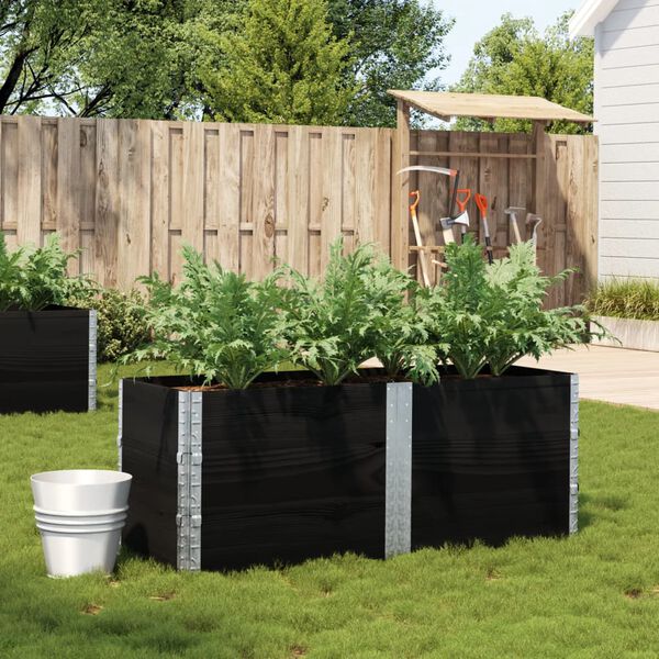 vidaXL Градинска кашпа, черен, 150x50 см, борова дървесина масив