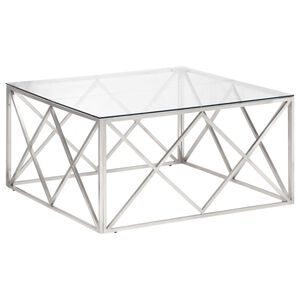 vidaXL Кафе маса, сребриста, неръждаема стомана и закалено стъкло