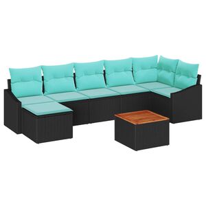 vidaXL Градински Софа Комплект с възглавница 8 pcs Черно полиратан