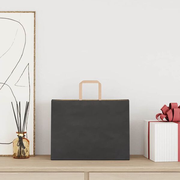 vidaXL Хартиени торбички 250 бр с дръжки черни 32x17x25 см